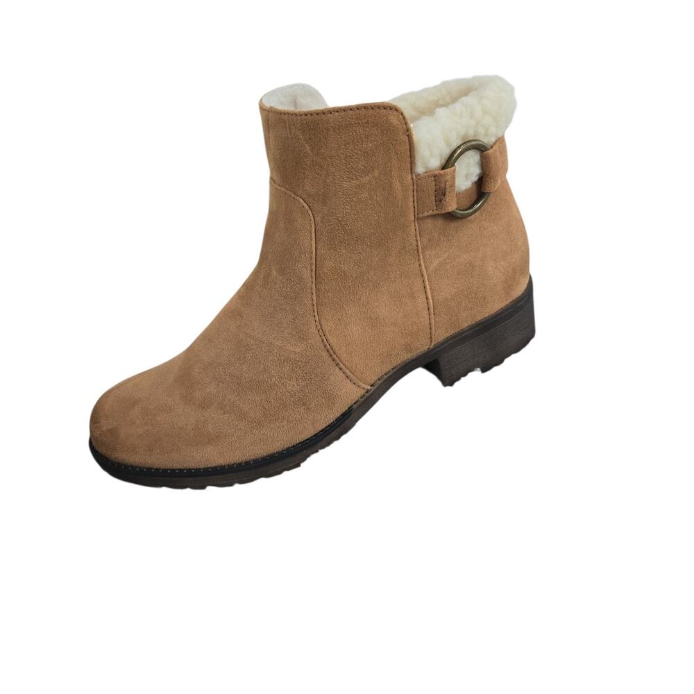 Sugar Faux Suede Ankle Boots Sherpa Lined Side Zip Brown Cozy Winter Booties